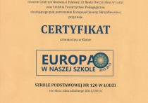 certyfikat Europa w Naszej Szkole 2013